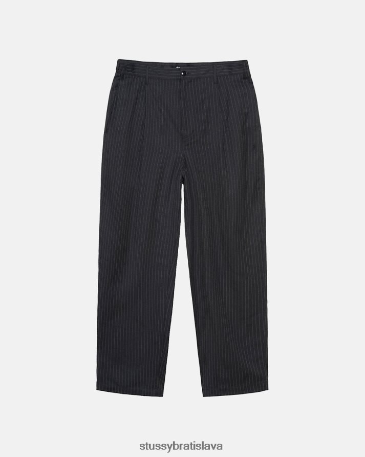 nohavice čierna unisex STUSSY pásikové objemné skladané nohavice V6222Z306