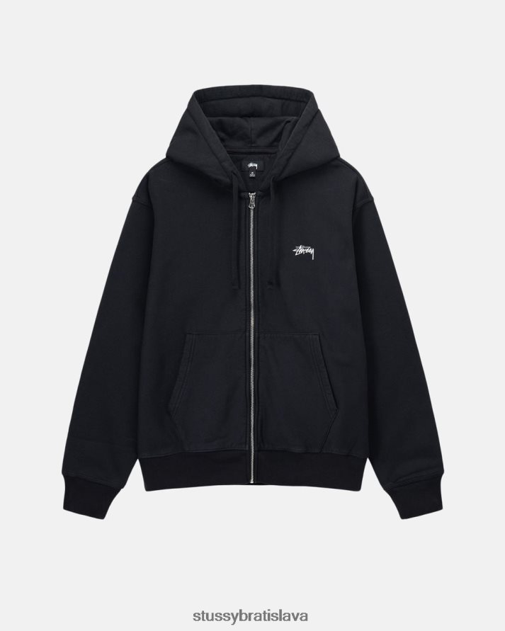 potí sa čierna unisex STUSSY Mikina na zips s akciovým logom V6222Z134