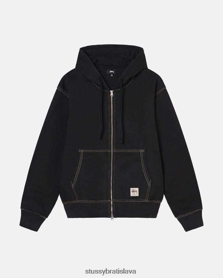 potí sa čierna unisex STUSSY mikina na zips s dvojitým štítkom V6222Z211