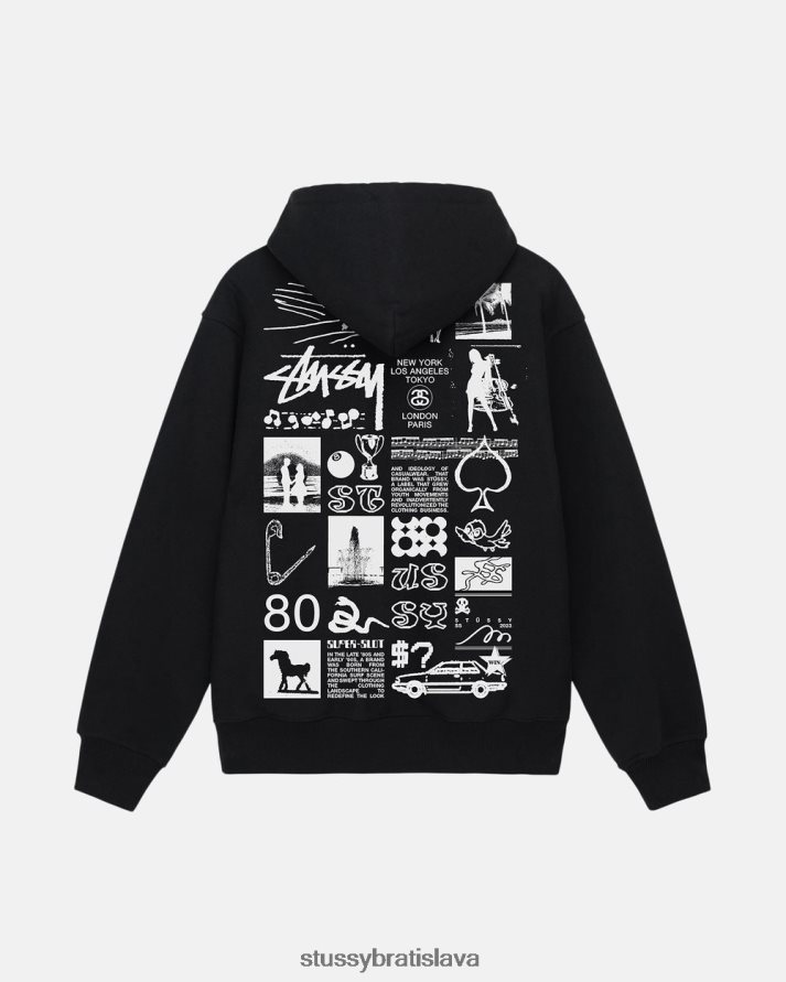 potí sa čierna unisex STUSSY mikina na zips sara V6222Z166