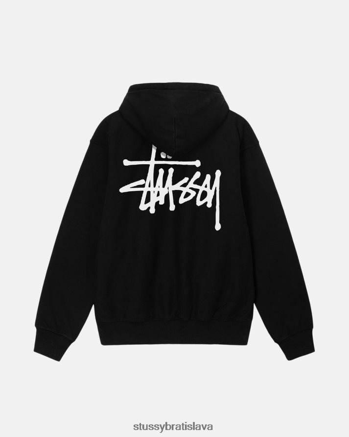 potí sa čierna unisex STUSSY mikina s kapucňou zafarbená základným pigmentom V6222Z188