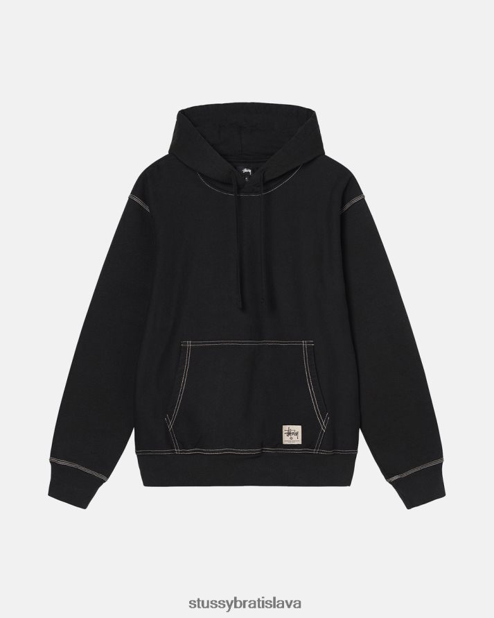 potí sa čierna unisex STUSSY mikina so štítkom s kontrastným stehom V6222Z210