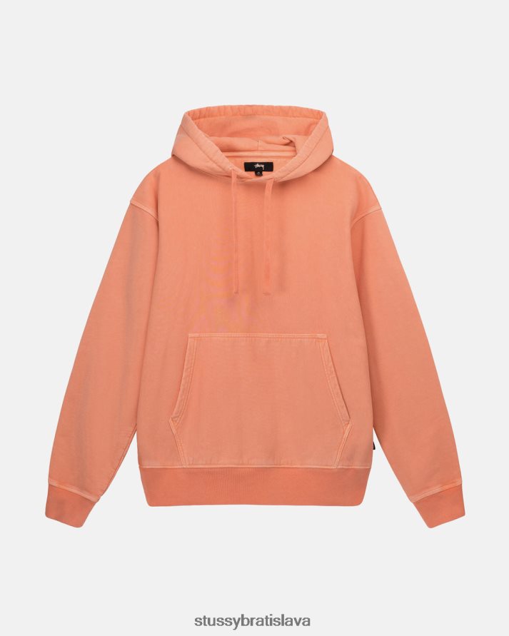 potí sa koralový unisex STUSSY fleecová mikina s kapucňou zafarbená pigmentom V6222Z233
