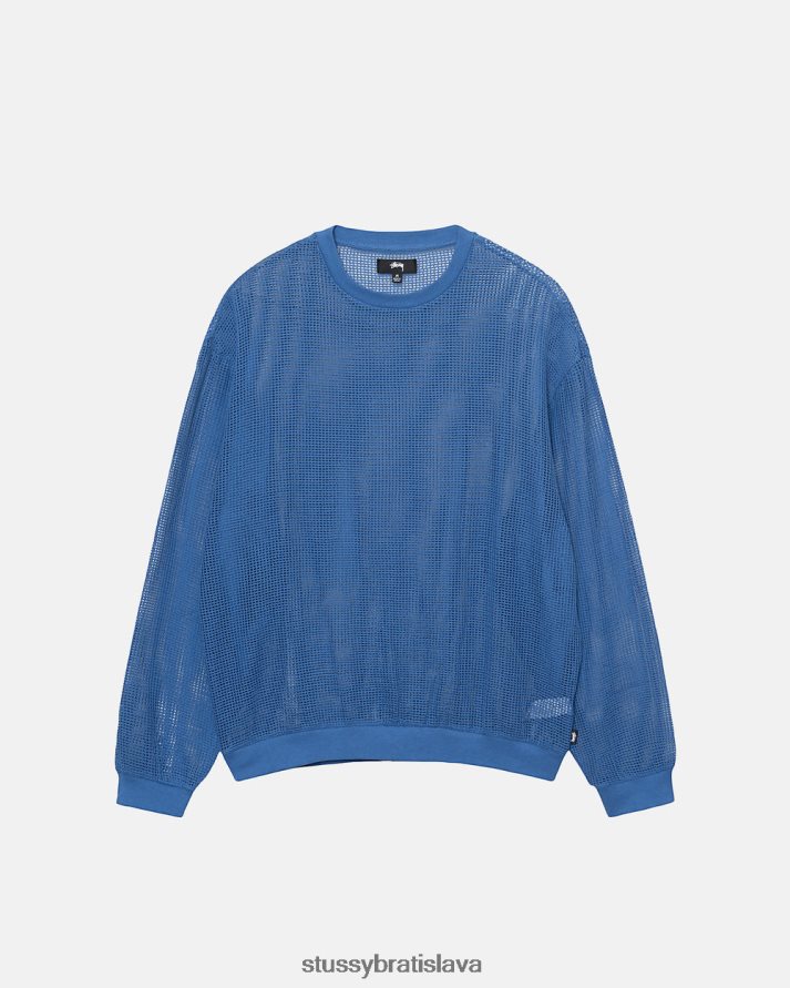top a košele oceánska modrá unisex STUSSY bavlnená sieťovina ls crew V6222Z508