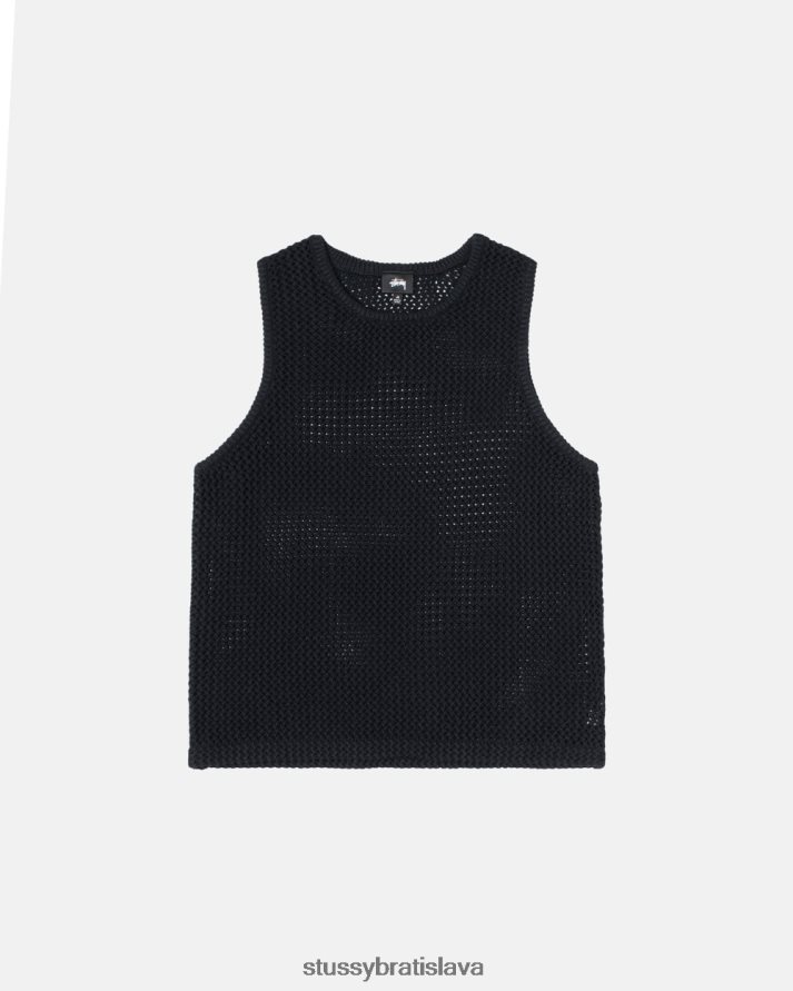 top a košele plná čierna unisex STUSSY o'farbený sieťovaný tank z ťažkej hmotnosti V6222Z505