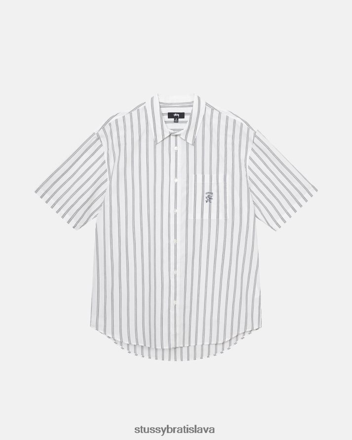 top a košele sivobiely pruh unisex STUSSY boxy pruhované ss tričko V6222Z502