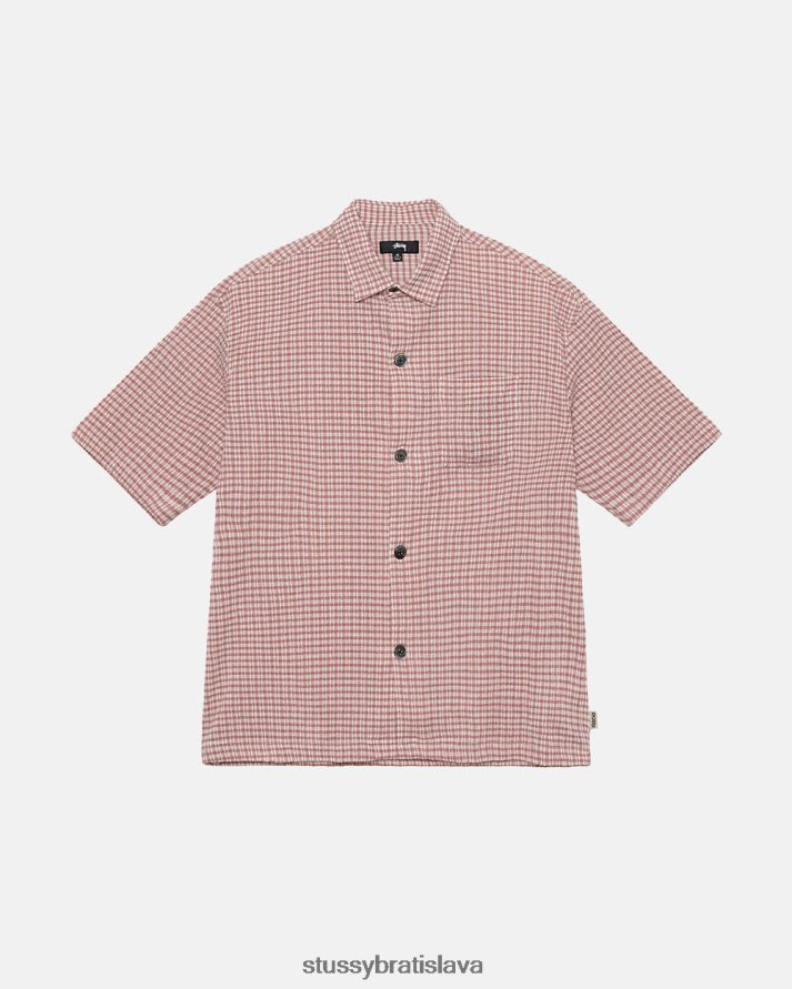 top a košele zaprášená ruža unisex STUSSY pokrčená gingham ss košeľa V6222Z515