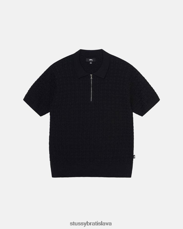 úplety čierna unisex STUSSY Polo sveter na polovičný zips V6222Z250