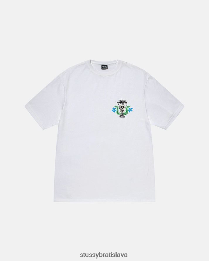 odpaliska biely unisex STUSSY tričko s hrebeňom lebky V6222Z49