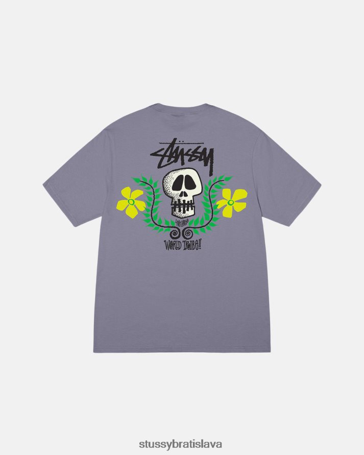 odpaliska fialová unisex STUSSY tričko s hrebeňom lebky V6222Z50