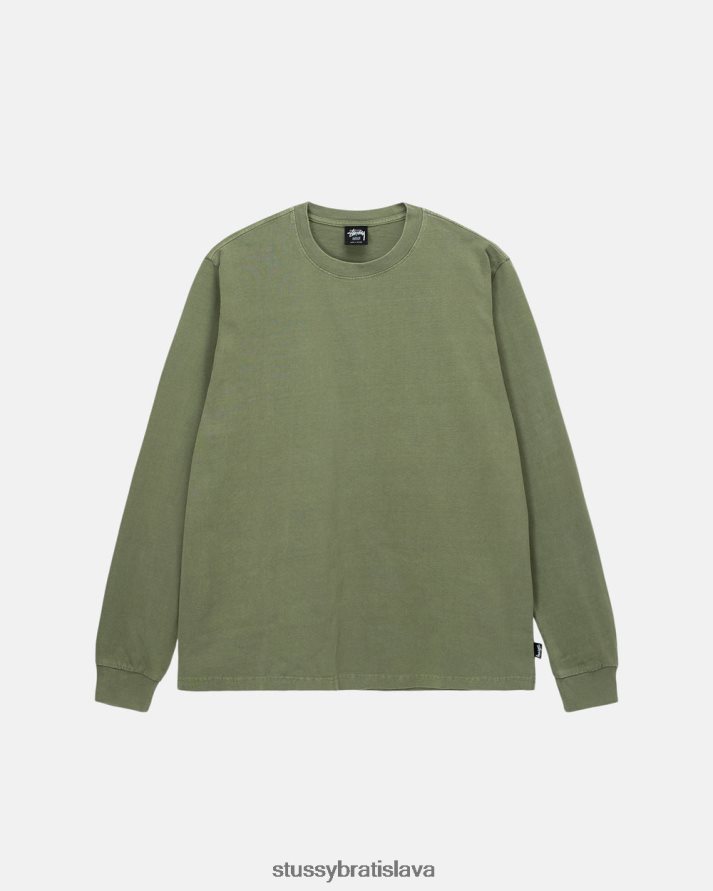 odpaliska olivový unisex STUSSY ťažký pigment farbený ls crew V6222Z83