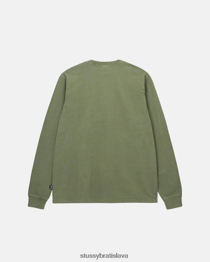 odpaliska olivový unisex STUSSY ťažký pigment farbený ls crew V6222Z83