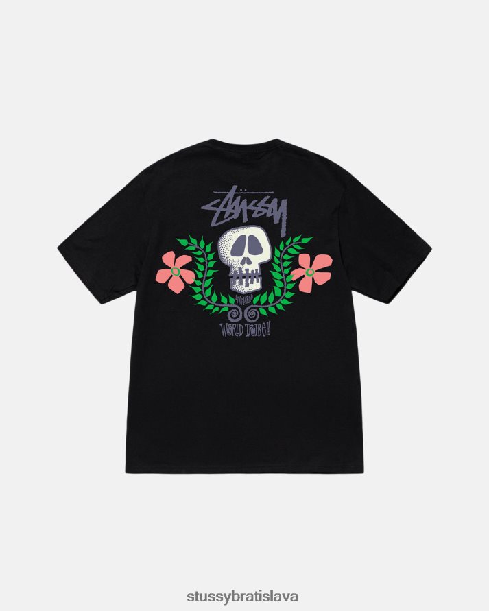 odpaliska čierna unisex STUSSY tričko s hrebeňom lebky V6222Z48