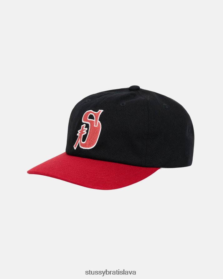 pokrývky hlavy čierna/červená unisex STUSSY vintage s nízkou profi šiltovkou V6222Z397