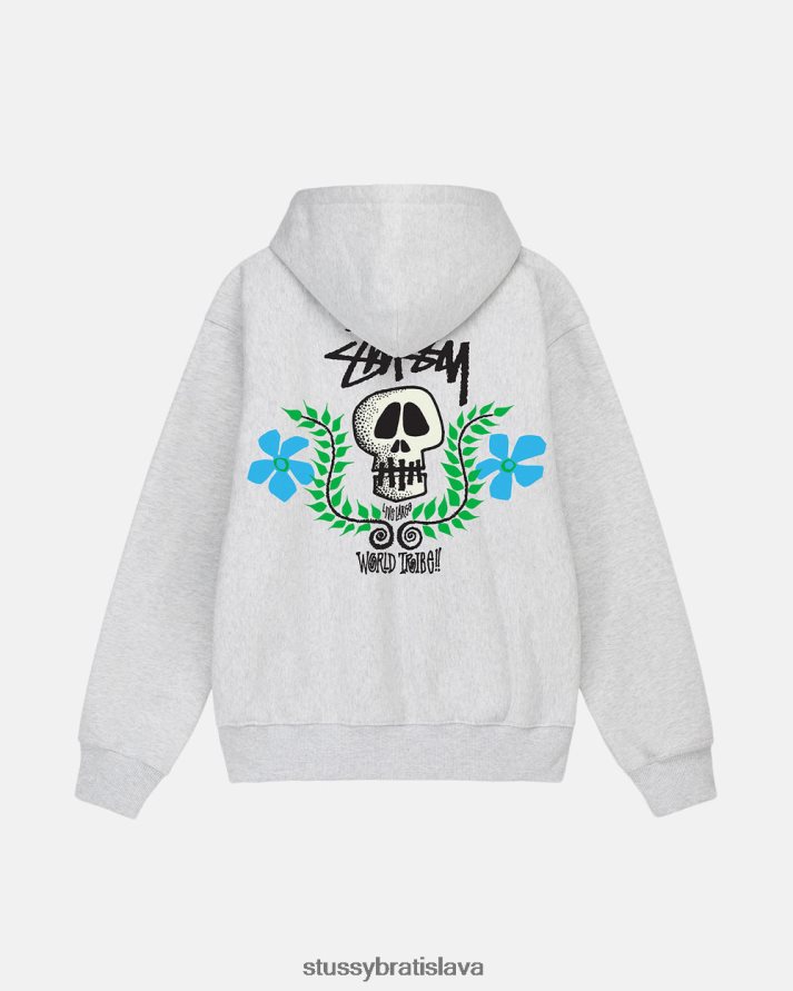 potí sa jaseňový vres unisex STUSSY mikina na zips s lebkou V6222Z175