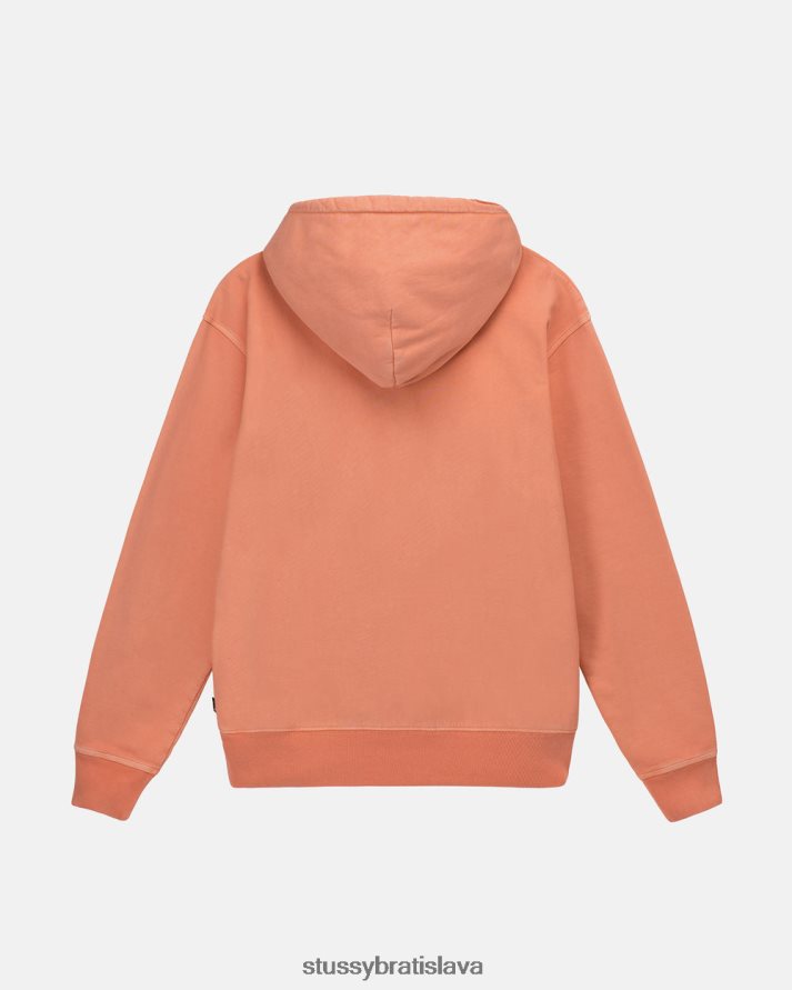 potí sa koralový unisex STUSSY fleecová mikina s kapucňou zafarbená pigmentom V6222Z233