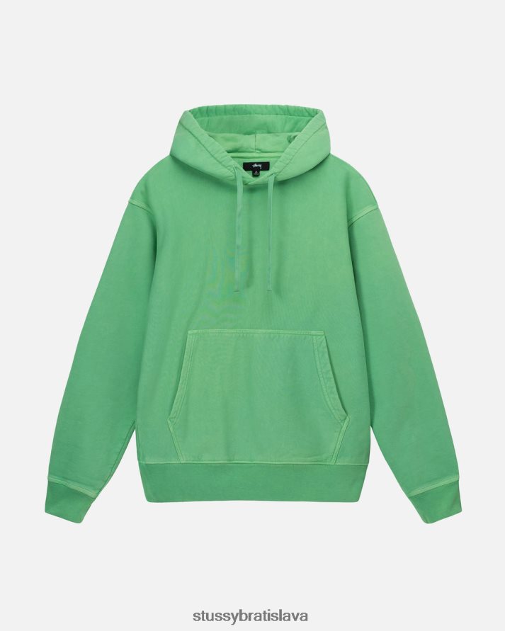 potí sa zelená unisex STUSSY fleecová mikina s kapucňou zafarbená pigmentom V6222Z235