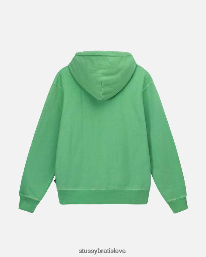 potí sa zelená unisex STUSSY fleecová mikina s kapucňou zafarbená pigmentom V6222Z235