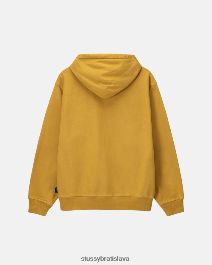 potí sa zlato unisex STUSSY fleecová mikina s kapucňou zafarbená pigmentom V6222Z226