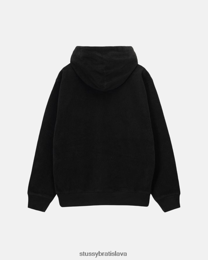 potí sa čierna unisex STUSSY fleecová mikina naruby V6222Z237