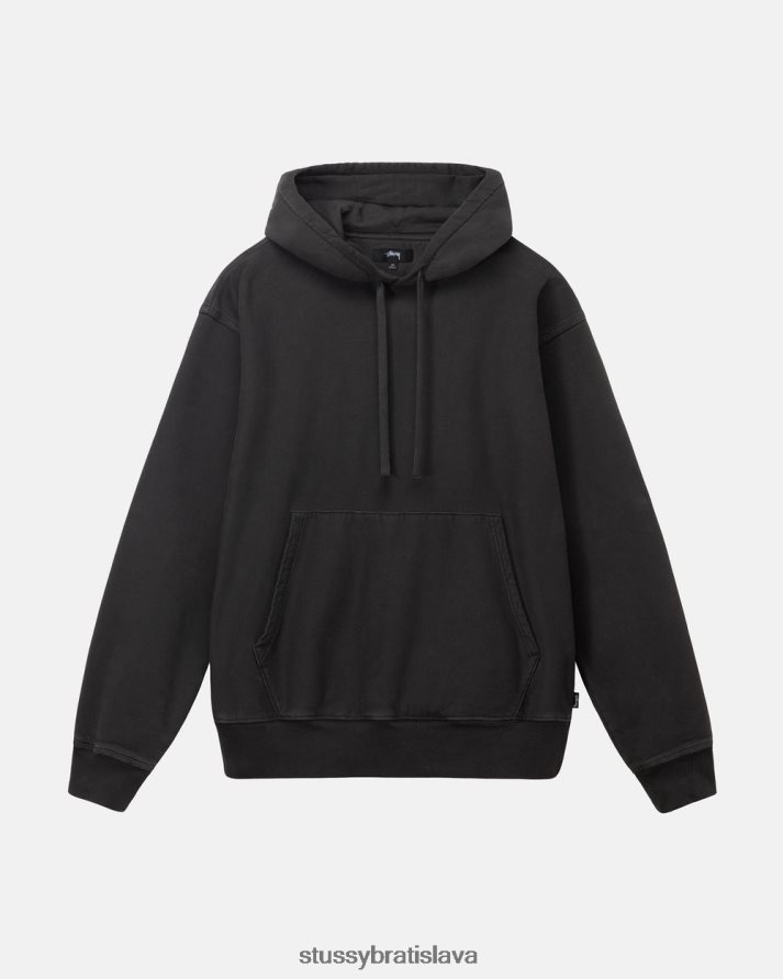 potí sa čierna unisex STUSSY fleecová mikina s kapucňou zafarbená pigmentom V6222Z229