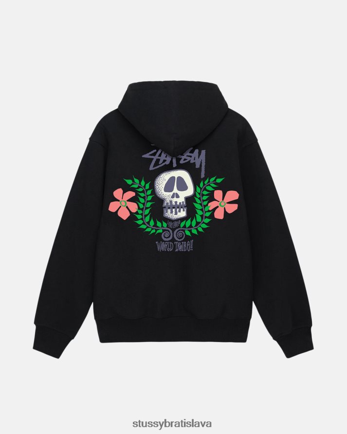 potí sa čierna unisex STUSSY mikina s kapucňou lebky V6222Z177