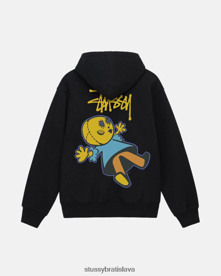 potí sa čierna unisex STUSSY mikina s kapucňou na zips V6222Z169