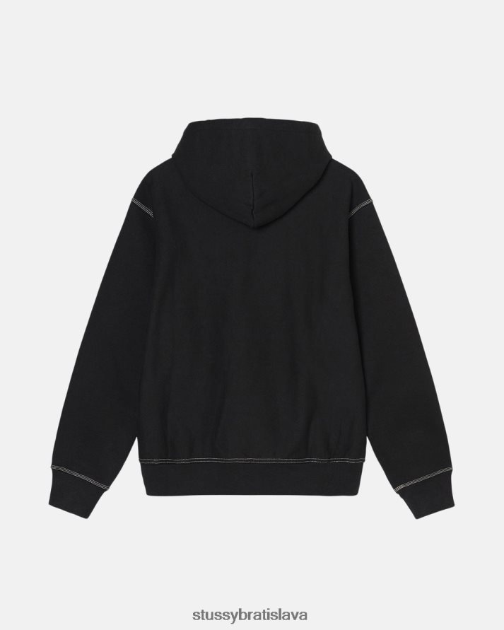 potí sa čierna unisex STUSSY mikina so štítkom s kontrastným stehom V6222Z210