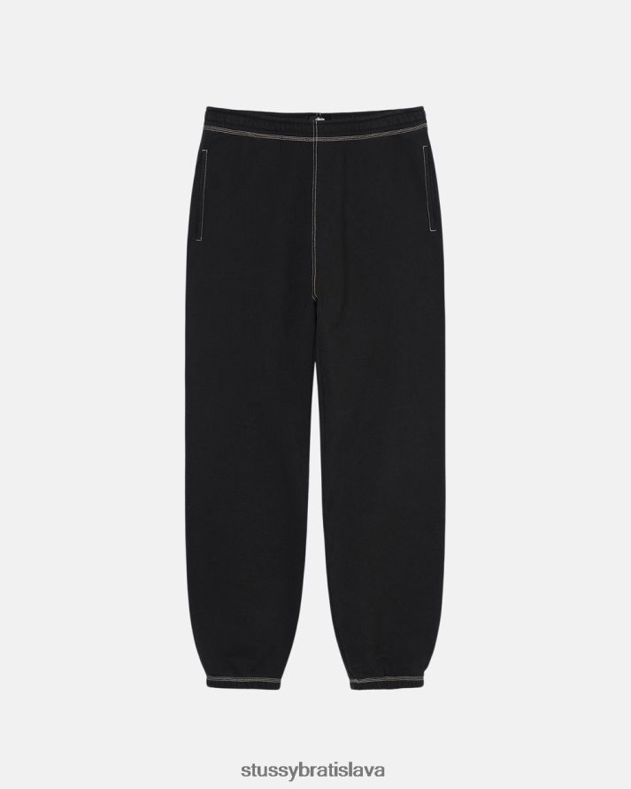 potí sa čierna unisex STUSSY nohavičky so štítkom s kontrastným stehom V6222Z212