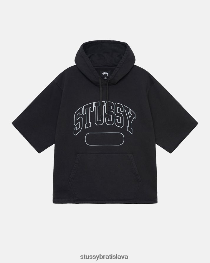 potí sa čierna unisex STUSSY ss boxy skrátená mikina s kapucňou V6222Z160