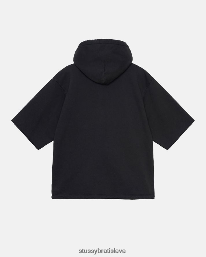 potí sa čierna unisex STUSSY ss boxy skrátená mikina s kapucňou V6222Z160