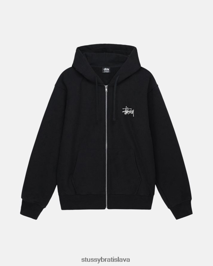 potí sa čierna unisex STUSSY základná mikina na zips V6222Z201