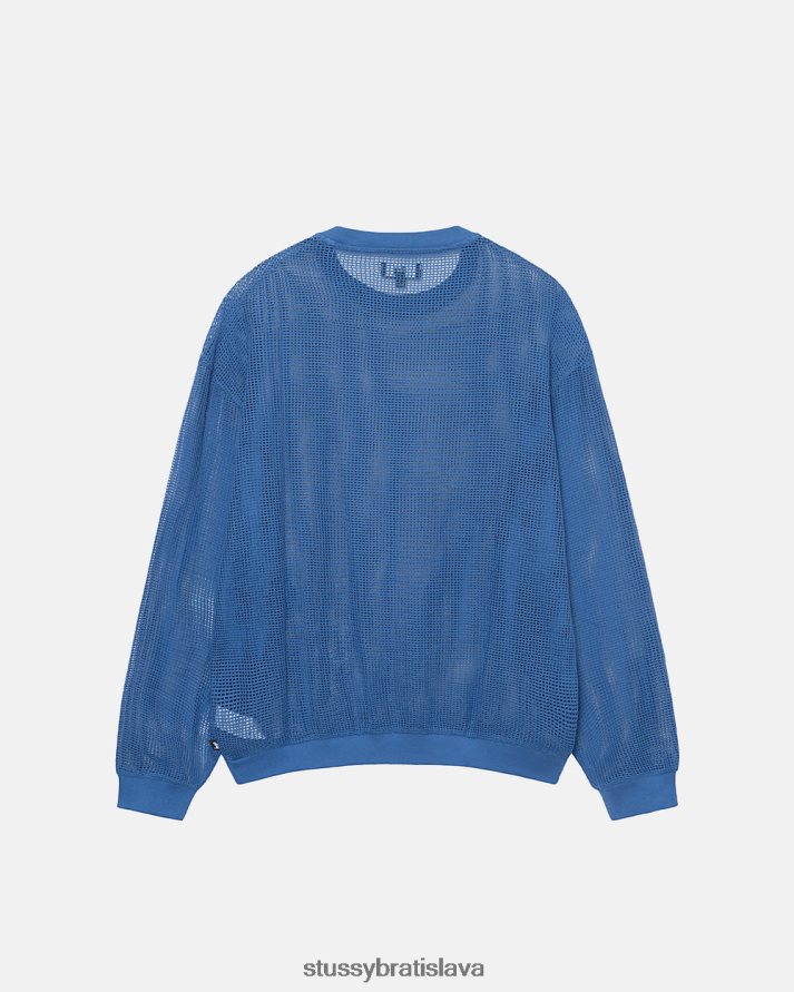 top a košele oceánska modrá unisex STUSSY bavlnená sieťovina ls crew V6222Z508