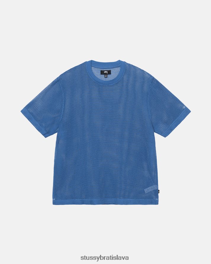 top a košele oceánska modrá unisex STUSSY bavlnená sieťovina ss crew V6222Z507