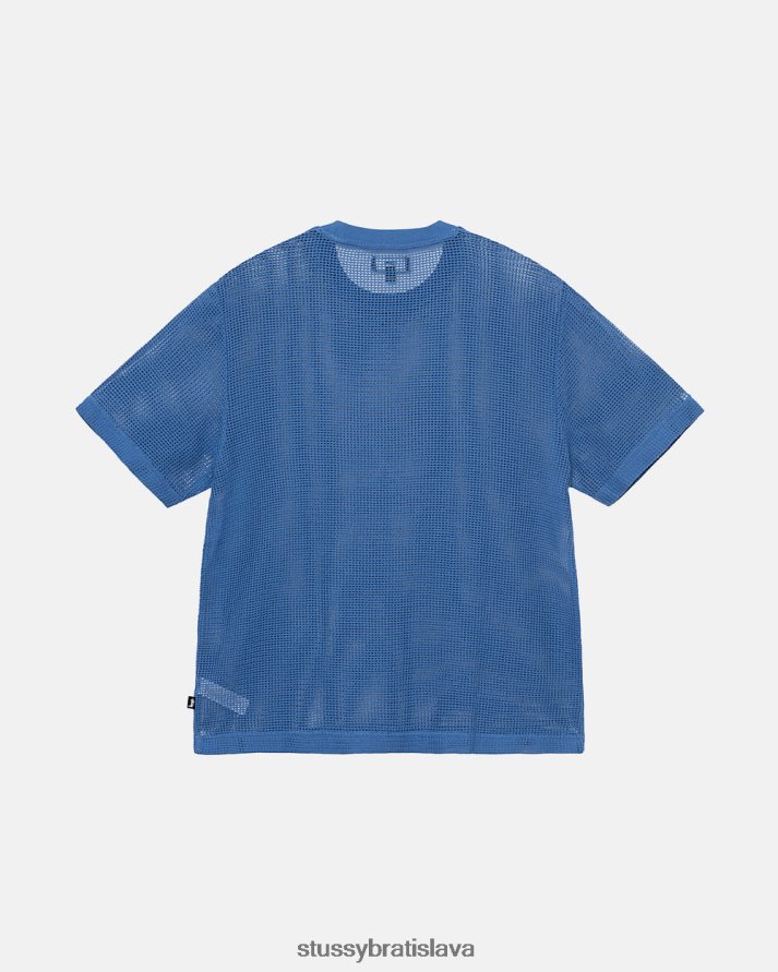 top a košele oceánska modrá unisex STUSSY bavlnená sieťovina ss crew V6222Z507
