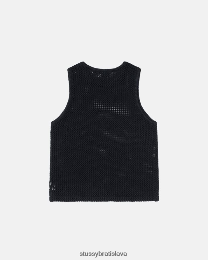 top a košele plná čierna unisex STUSSY o\farbený sieťovaný tank z ťažkej hmotnosti V6222Z505