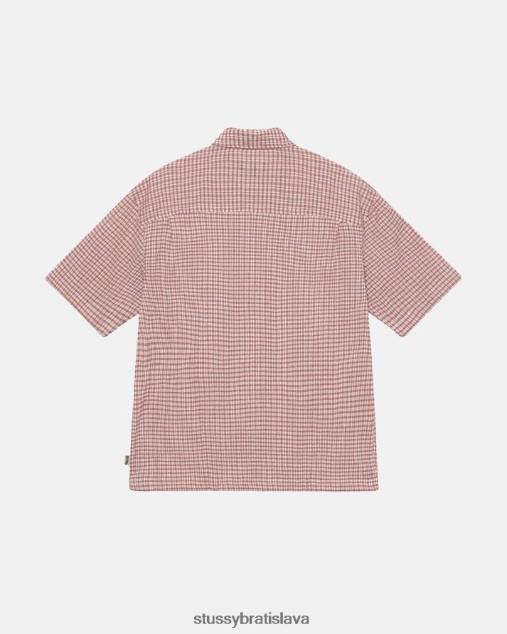 top a košele zaprášená ruža unisex STUSSY pokrčená gingham ss košeľa V6222Z515