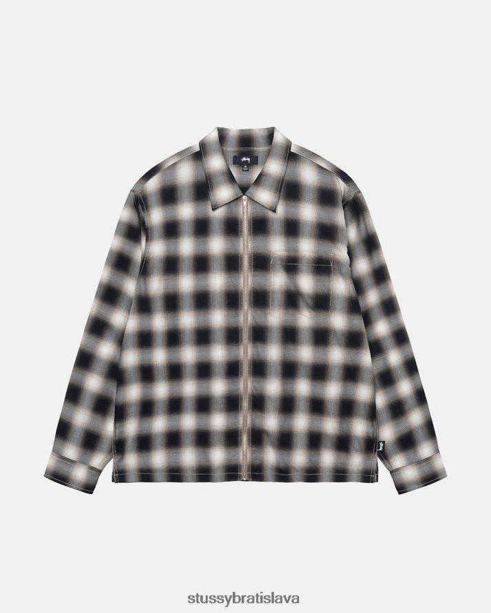 top a košele čierna unisex STUSSY eddie kockovaná košeľa na zips V6222Z499