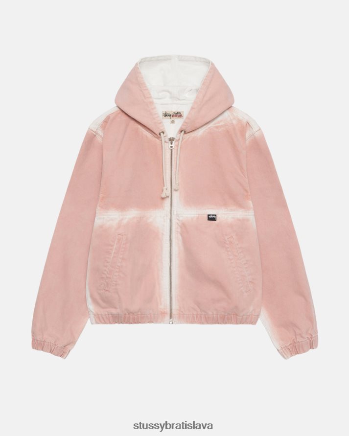 vrchné oblečenie vyblednutá ružová unisex STUSSY pracovná bunda s kapucňou v spreji V6222Z362