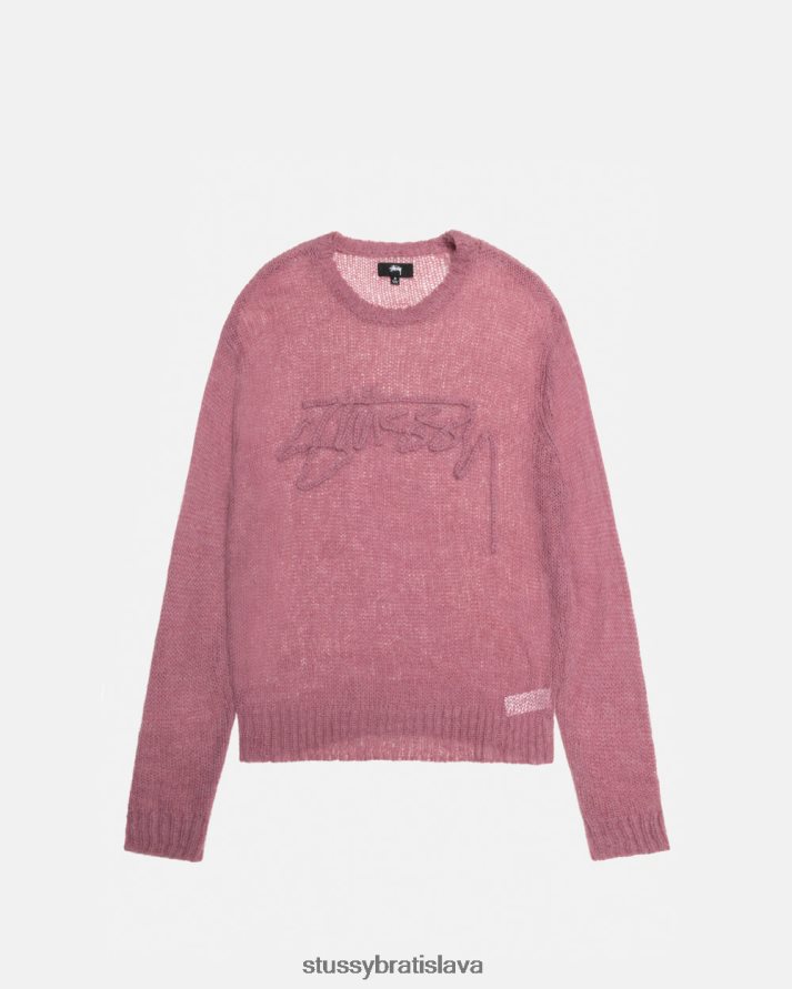 úplety fialová unisex STUSSY voľný pletený sveter s logom V6222Z264