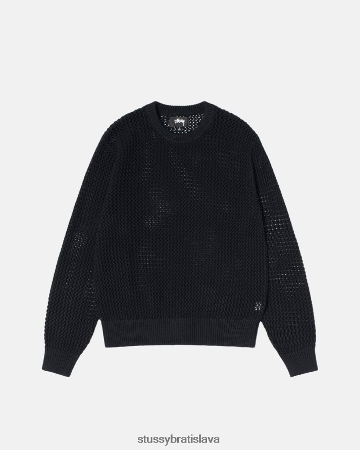 úplety plná čierna unisex STUSSY pigmentom zafarbený voľný sveter V6222Z255