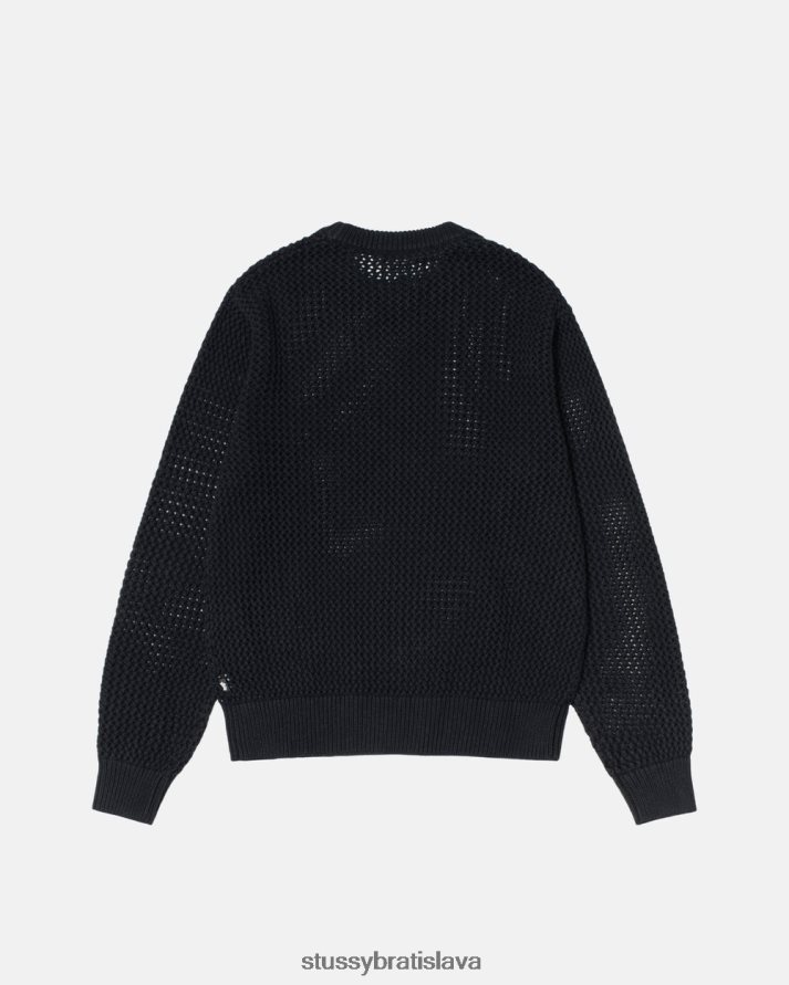 úplety plná čierna unisex STUSSY pigmentom zafarbený voľný sveter V6222Z255