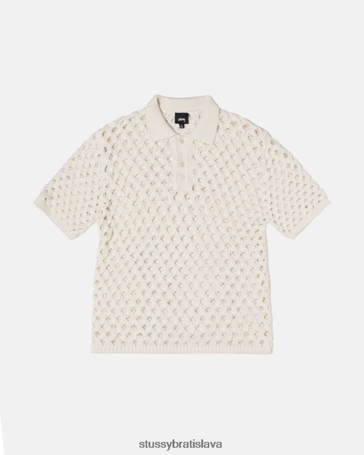 úplety slonovina unisex STUSSY veľký sieťovaný polo sveter V6222Z246