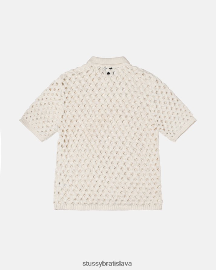úplety slonovina unisex STUSSY veľký sieťovaný polo sveter V6222Z246