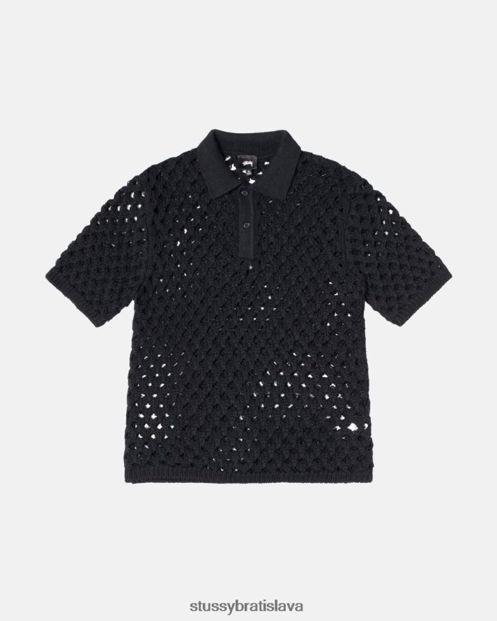 úplety čierna unisex STUSSY veľký sieťovaný polo sveter V6222Z244