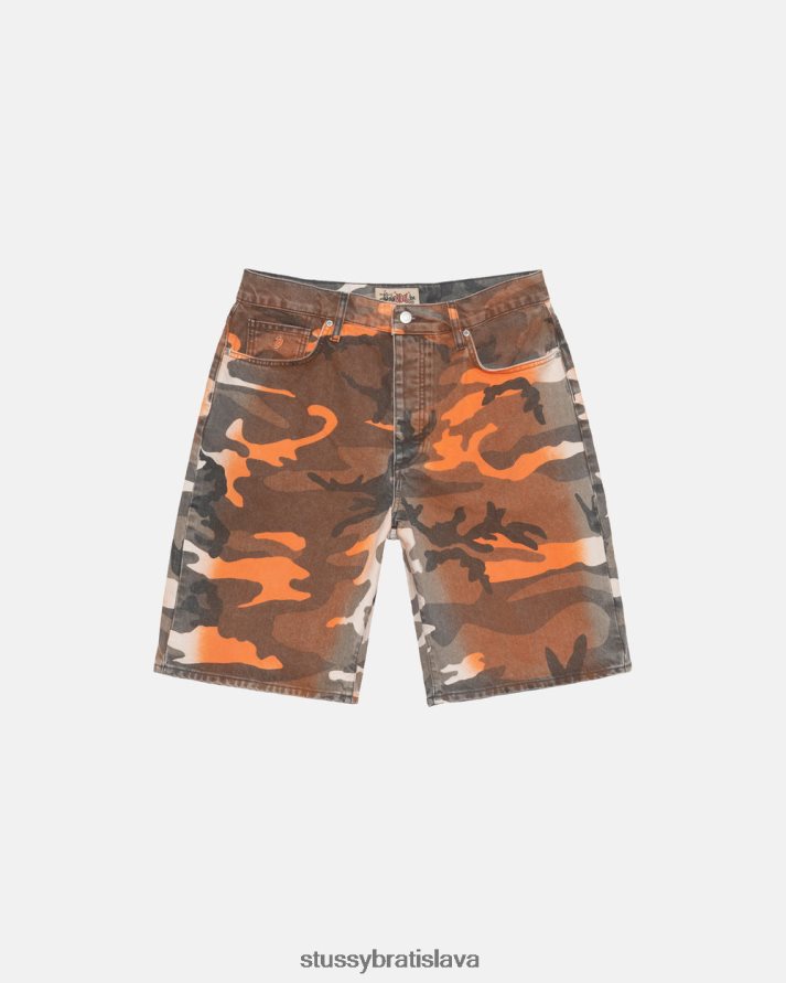 šortky oranžová kamufláž unisex STUSSY sprejové farby na veľké šortky V6222Z288